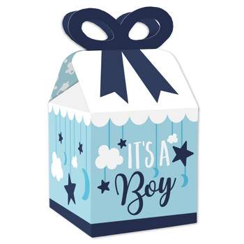 Big Dot of Happiness It's a Boy - Square Favor Gift Boxes - Blue Baby Shower Bow Boxes - Set of 12