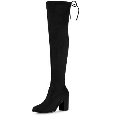 Women's Black Faux Suede Round Toe Block Heel Over The Knee Boots - Size 5