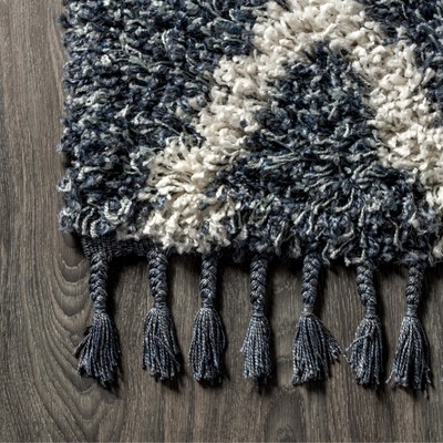 Denim Blue/Cream Moroccan Geometric Shag Area Rug, 5x8 Feet