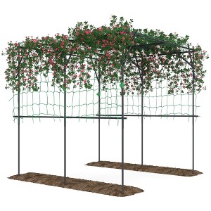Outsunny Metal Plant Trellis Support, 7.3 FT Tall Cucumber Trellis with Climbing Net, Garden Arch Trellis for Climbing Plants Outdoor, Black - 1 of 4