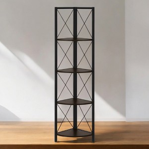 Alilang 17.50 Inch 5-Tier Corner Shelf with Industrial Metal Frame and Space-Saving Design - Espresso - 1 of 4