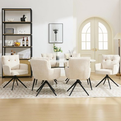 DYHOME Dining Chairs Set of 6, Mid Century Modern Swivel Dining Chairs with Arm, Upholstered Accent Chair for Kitchen Dining Living Room