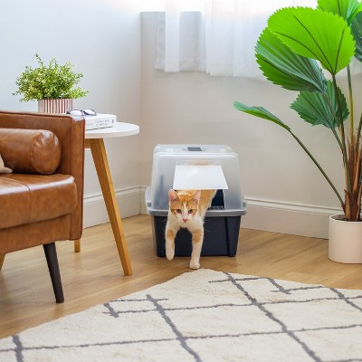 Large Navy Enclosed Cat Litter Box with Scoop
