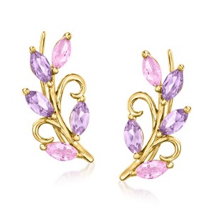 Ross-Simons 1.10 ct. t.w. Amethyst and .80 ct. t.w. Pink Sapphire Vine Ear Climbers in 14kt Yellow Gold - 1 of 4