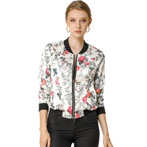 INSPIRE CHIC Women's Stand Collar Floral Prints Zip Up Lightweight Short Jacket - 1 of 4