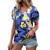 Nlife Womens Puff Short Sleeve Hawaiian Shirts Floral Tropic Printed Pleated V Neck Summer Casual T-Shirt Trendy Boho Blouses Tops - 3 of 4