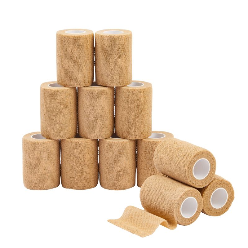 Juvale 12-Rolls Self Adhesive Bandage Wrap, Vet Tape - 3 In x 5 Yds Elastic Cohesive Wrap Tape for Injuries, Athletics (Tan), 1 of 10