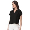 Anna-Kaci Women's Short Sleeve Blouse with Gathered V-Neckline and Rolled Cuffs - 3 of 4