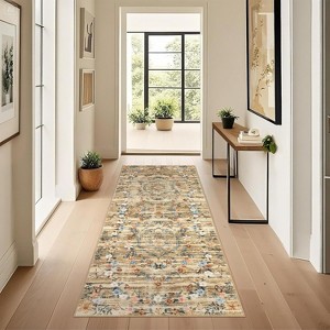 Plush Washable Area Rugs High-Density Fake Wool Pile Non-Slip Foldable Carpet with Modern Floral Paradise Pattern for Living Room Bedroom - 1 of 4