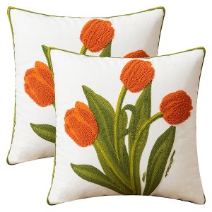 REGALWOVEN Floral Embroidered Decorative Throw Pillow Covers Farmhouse Flower Pattern Cushion Cases for Couch Living Room Decor 18 x 18 Inch 2 Pcs - 1 of 4