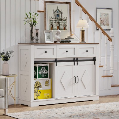 KTMBDW Buffet Cabinet with Drawers, Large Sideboard Buffet Storage Cabinet with Shelves and Sliding Doors for Kitchen, Dining Room