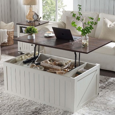 Farmhouse 48" Lift Top Coffee Table with Sliding Groove Barn Door, Coffee Table for Living Room