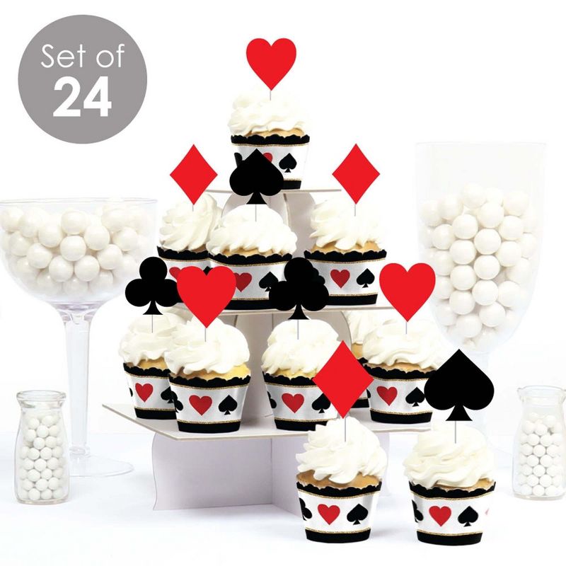 Big Dot of Happiness Las Vegas - Cupcake Decoration - Casino Party Cupcake Wrappers and Treat Picks Kit - Set of 24, 2 of 9
