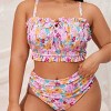Plus Size Womens Swimsuits Sets Smocked Floral Square Neck Bikini Swimsuit Set - 4 of 4