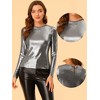 INSPIRE CHIC Women's Metallic Round Neck Long Sleeve Sparkly Disco Party Shiny Top - 2 of 4