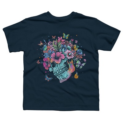 Boy's Design By Humans Floral Butterfly Skull Funny Halloween Costume Hippie Flower By JeilJersey T-Shirt
