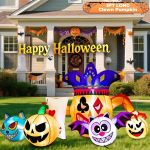 HOMDOX 5.25 × 2.17 × 3.25 FTHalloween Inflatable Pumpkin Combo with Joker Playing Cards/Cat/Bat/Jack-o'-Lantern with Built-in LEDs Yard Decoration - 1 of 4