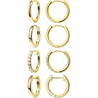 Small Gold Huggie Hoop Earrings Set for Women Men Hypoallergenic 14K Plated Stack Cartilage Earrings, Multiple Piercing