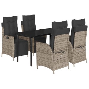 vidaXL 5 Piece Patio Dining Set - Gray Poly Rattan, Adjustable Reclining Chairs, Glass Tabletop - Outdoor Garden/Patio/Balcony - 1 of 4