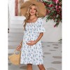 Floral Maternity Dress Square Neck Puff Sleeve Smocked Boho Photoshoot Baby Shower Pregnancy Dresses - 4 of 4