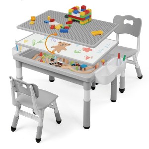 Kinder King Kids Play Table with 2 Chairs, Block Surface, Paper Roll, Built-In Storage - 1 of 4
