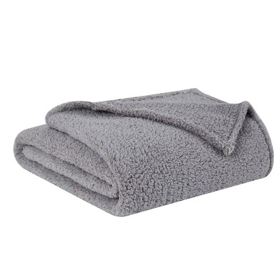 Brooklyn Loom Full Grey Faux Fur Sherpa Bed Blanket