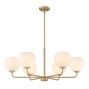 LLHZSY 35 2/5" Milky White Glass Globes Chandelier 6-Light Iron & Glass Fixture, Adjustable-Gold - 1 of 4