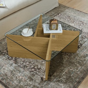 KIGFTSOD Mid-Century Modern Square Glass Coffee Table, Wooden Antique Square Center Cocktail Table with Tempered Glass Top for Living Room - 1 of 4