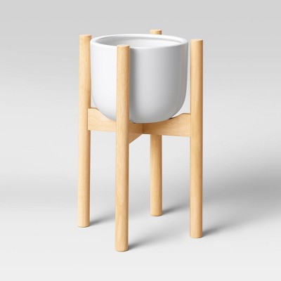 19" x 13" Ceramic Planter with Wood Stand White - Project 62™