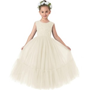 2Bunnies Girls' Paisley Lace Tulle Sleeveless Ruffled Maxi Dress - 1 of 4