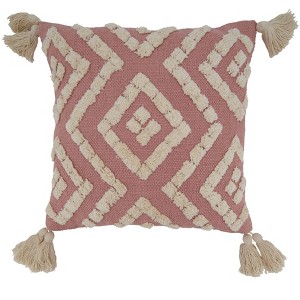 18"x18" Poly-Filled with Tufted Tassel Design Square Throw Pillow Pink - Saro Lifestyle - 1 of 3