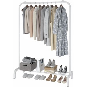 NewHome"33lbs Freestanding Clothing Rack with Bottom Shelf for Home & Dormitory Storage Organizer"Black White - 1 of 4