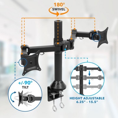 Dual Monitor Aluminum Alloy Desk Mount with C-Clamp Base