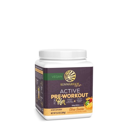 Active Pre-Workout Powder for Her, Women's Preworkout Powder, 150mg Caffeine, Sunwarrior, Citrus Sunrise, 30 Servings