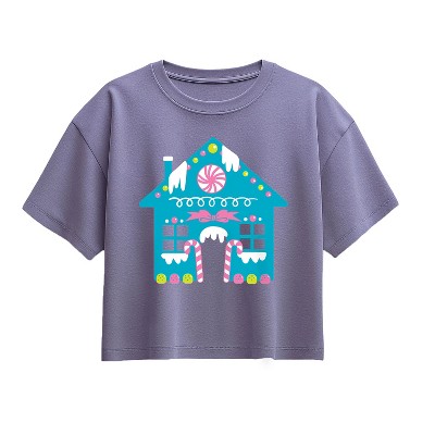 Girls' - Instant Message - Cute Gingerbread House Short Sleeve Boxy Graphic T-Shirt