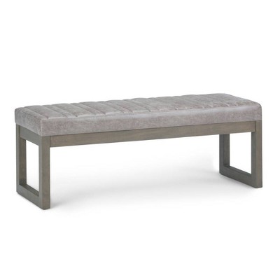 48" Kaufman Ottoman Bench Distressed Gray Taupe Faux Air Leather - WyndenHall