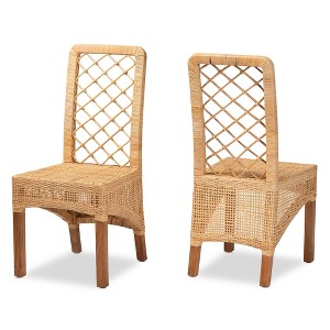 2pc Moscow Rattan and Wood Dining Chair Set Natural/Walnut - bali & pari - 1 of 4