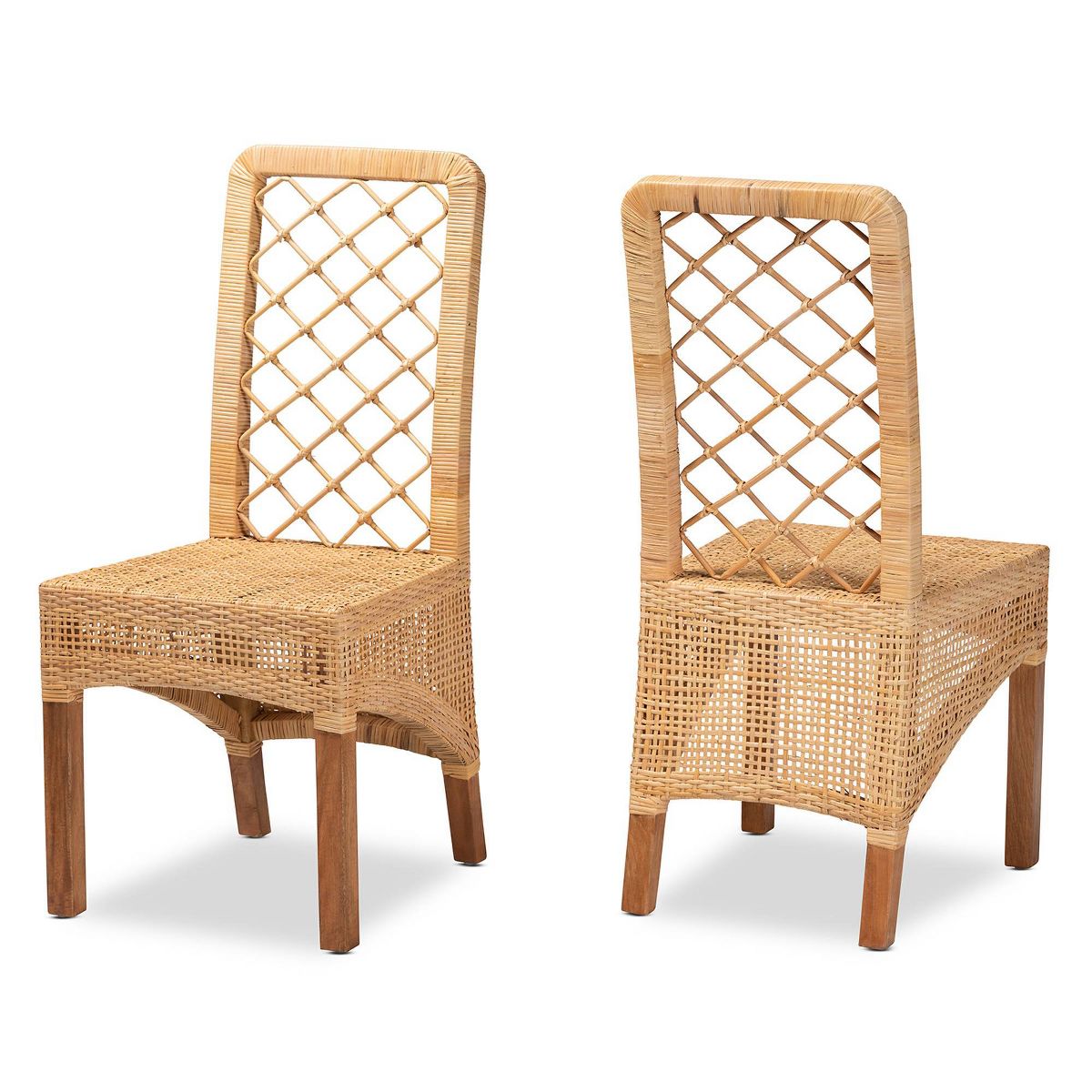 2pc Moscow Rattan and Wood Dining Chair Set Natural/Walnut - bali & pari - thumbnail 2