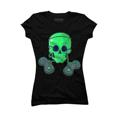 Junior's Design By Humans Halloween Skeleton Skull Crossbones Video Gamer By TaiHan T-Shirt