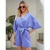 Rompers for Women 2023 Summer Casual V Neck Short Jumpsuits Belted Wrap Flared Half Sleeve Waist Tie Romper - 3 of 4
