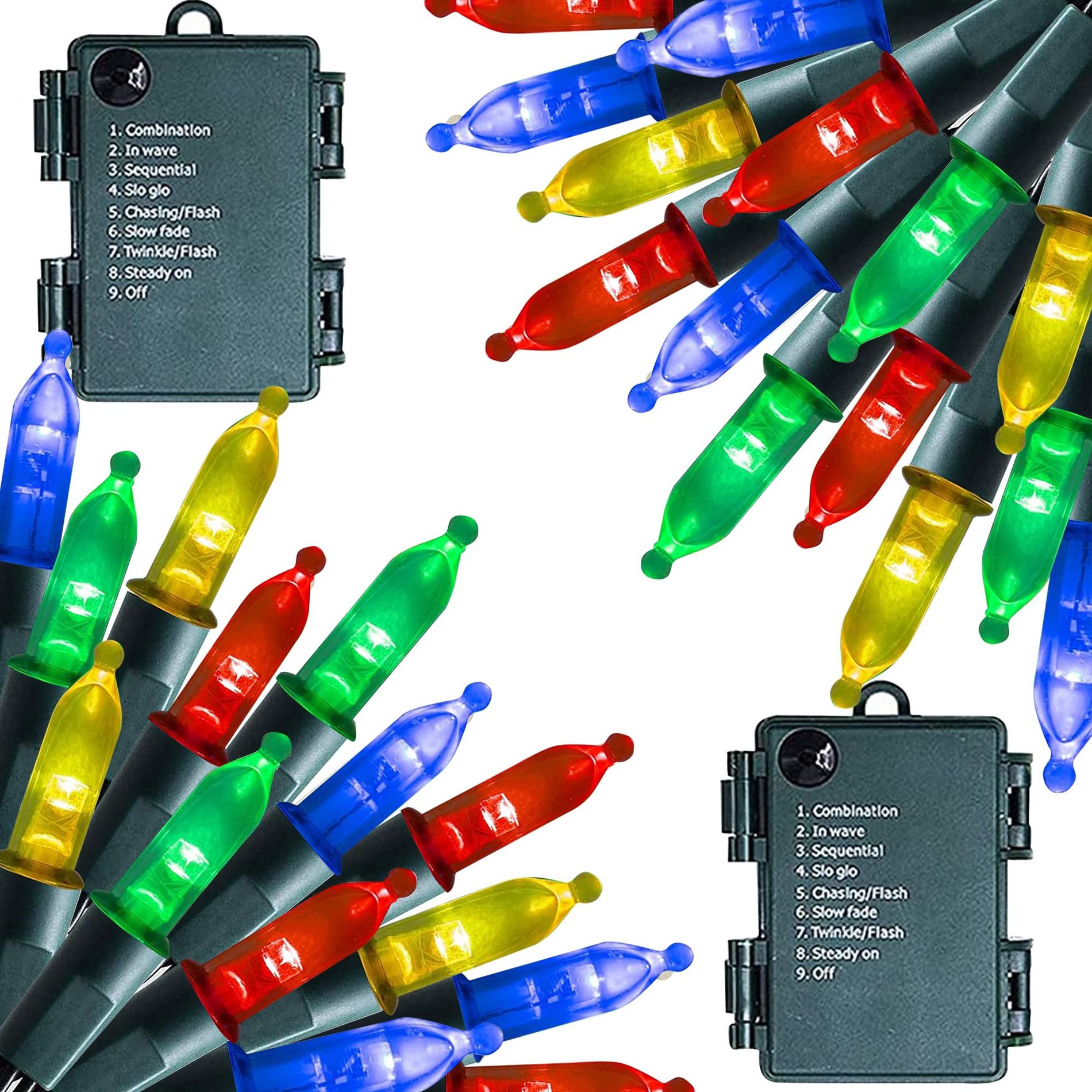 Dazzle Bright 2 Pack Total 32 Feet 100 LED Battery Operated Christmas Lights Multi Color