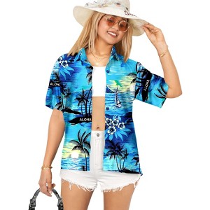 LA LEELA Button Down Shirt for Women Summer Beach Short Sleeve Tropical Vacation Hawaiian T-Shirt Coverup Dress Shirts Tops for Women - 1 of 4
