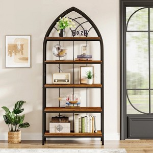 Hommoo 74.8-Inch Tall 5-Tier Industrial Bookshelf Rustic Brown - 1 of 4