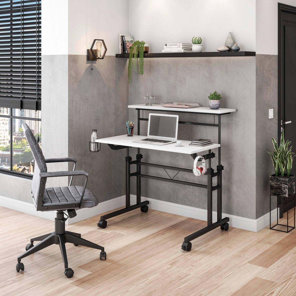 Photos - Office Desk Rolling Writing Desk with Height Adjustable Desktop and Moveable Shelf Whi