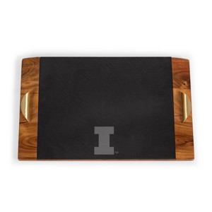 NCAA Illinois Fighting Illini Covina Acacia Wood and Slate Black with Gold Accents Serving Tray - 1 of 4