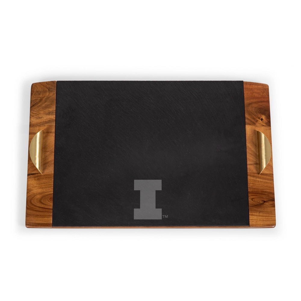 Photos - Serving Pieces NCAA Illinois Fighting Illini Covina Acacia Wood and Slate Black with Gold Accents Serving Tray