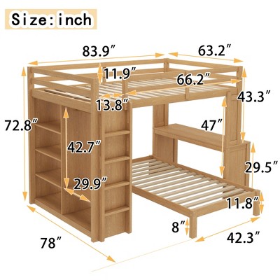 Dimension diagram of bunk bed with measurements