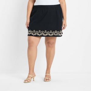 Women's Embroidered Linen Mini A-Line Skirt - Future Collective Black - 1 of 3