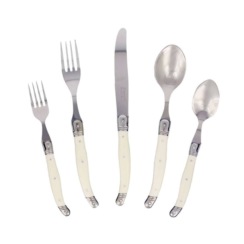Photos - Other Appliances 20pc Stainless Steel Laguiole Faux Ivory Flatware Set White - French Home