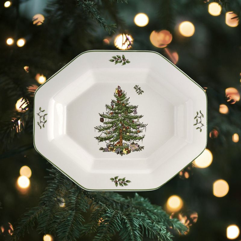 Spode Christmas Tree Octagonal Server, 9.5 Inch Serving Tray for Swerving Vegetables, Chicken, Dinner, Made of Earthenware, 5 of 8